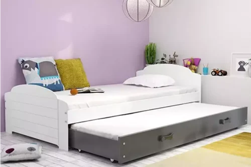 LILI 90X200 jauniešu saliekamā gulta ar atvilktni, balta/grafīta krāsā