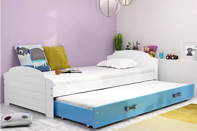 LILI 90x200 jauniešu saliekamā gulta ar atvilktni, balta/zila