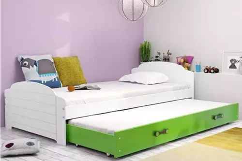 LILI 90×200 izvelkama jauniešu gulta ar atvilktni, balta/zaļa