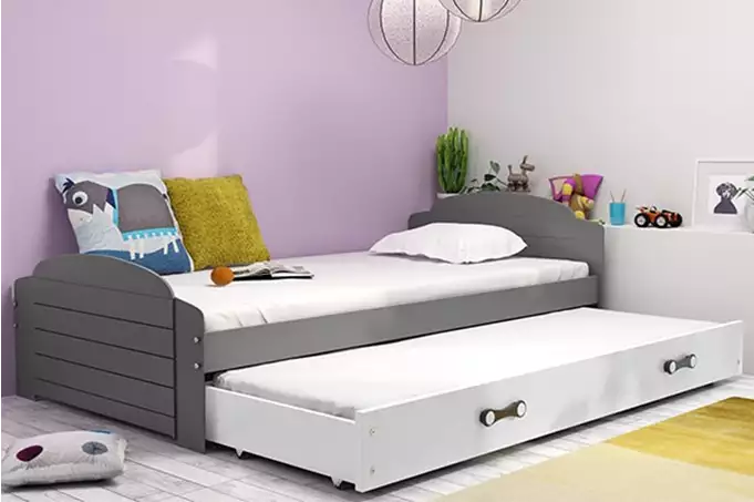 LILI 90X200 jauniešu saliekamā gulta ar matraci un atvilktni, grafīta/balta