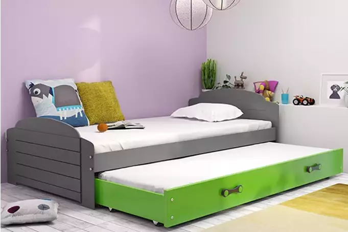 LILI 90X200 jauniešu saliekamā gulta ar matraci un atvilktni, grafīta/zaļa
