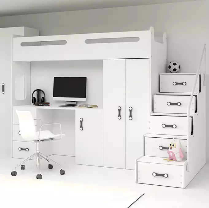 MAX 4 vienvietīga gulta jauniešiem 80x200 ar galdu, balta — изображение 2