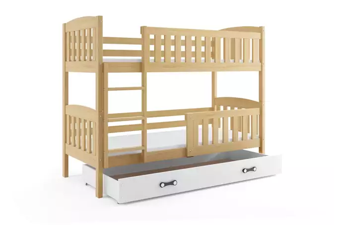 KUBUŚ divstāvu gulta jauniešiem 90x190 ar atvilktni, priede/balta — 4 attēls