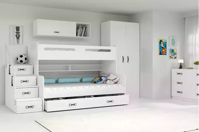 MAX 3 divstāvu gulta jauniešiem 120x200 ar atvilktni, balta — изображение 3