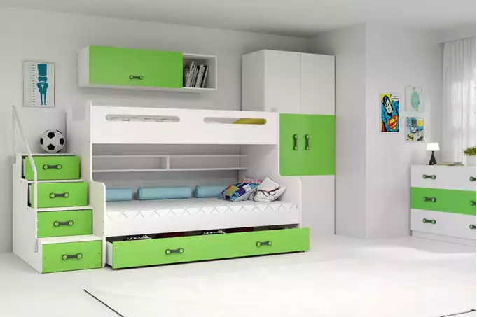 MAX 3 divstāvu gulta jauniešiem 120x200 ar atvilktni, zaļa — 4 attēls