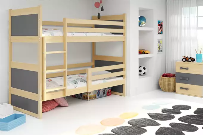 RICO 90X200 divstāvu gulta jauniešiem ar matraci, priede/grafīts — 4 attēls