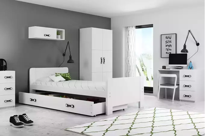 DAREK 80x200 vienvietīga jauniešu gulta ar atvilktni, balta — изображение 2