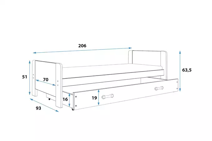 DAREK 80x200 vienvietīga jauniešu gulta ar atvilktni, balta — изображение 4