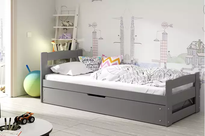 ERNI 90X200 vienvietīga jauniešu gulta ar uzglabāšanas kasti, grafīta krāsā — 4 attēls