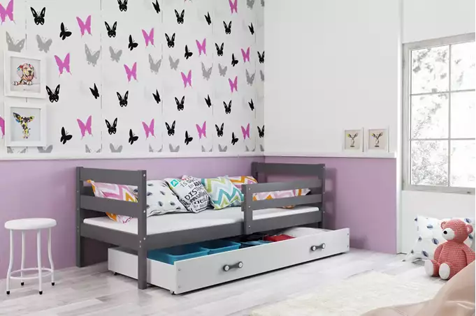 ERYK 80X190 vienvietīga jauniešu gulta ar atvilktni, grafīta krāsa/balta — изображение 3