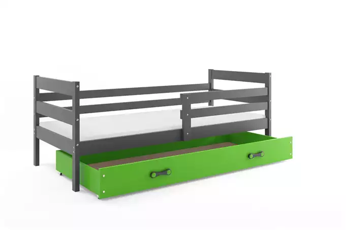 ERYK 80X190 vienvietīga jauniešu gulta ar atvilktni, grafīta/zaļa — изображение 4