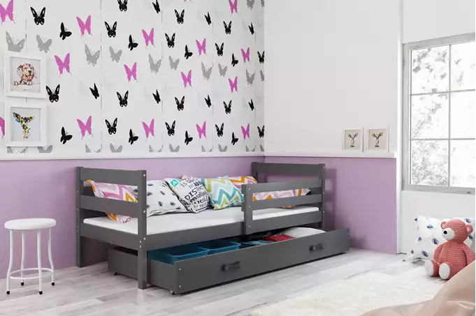 ERYK 90X200 vienvietīga jauniešu gulta ar atvilktni, grafīta krāsā — 3 attēls