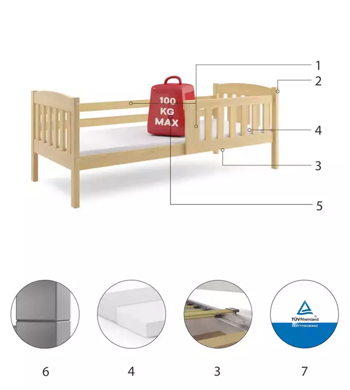 KUBUS vienvietīga jauniešu gulta 80x190, priede — изображение 6
