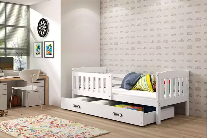 KUBUS vienvietīga jauniešu gulta 90x190 ar atvilktni, balta — изображение 3