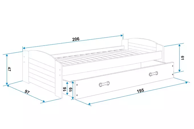 LILI vienvietīga jauniešu gulta 90x200 ar atvilktni, grafīta/zaļa — изображение 4
