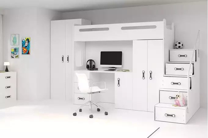 MAX 4 vienvietīga gulta jauniešiem 80x200 ar galdu, balta — изображение 6