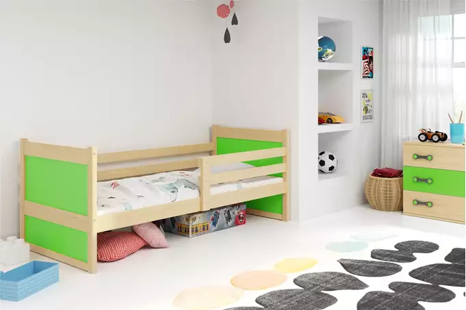 RICO vienvietīgā gulta jauniešiem 80x190, priede/zaļa — 4 attēls