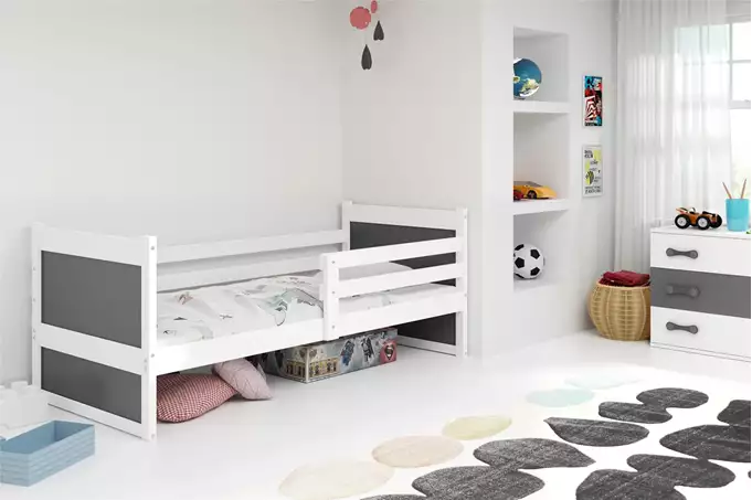 RICO vienvietīga jauniešu gulta 80x190 ar matraci, balta/grafīta — изображение 4