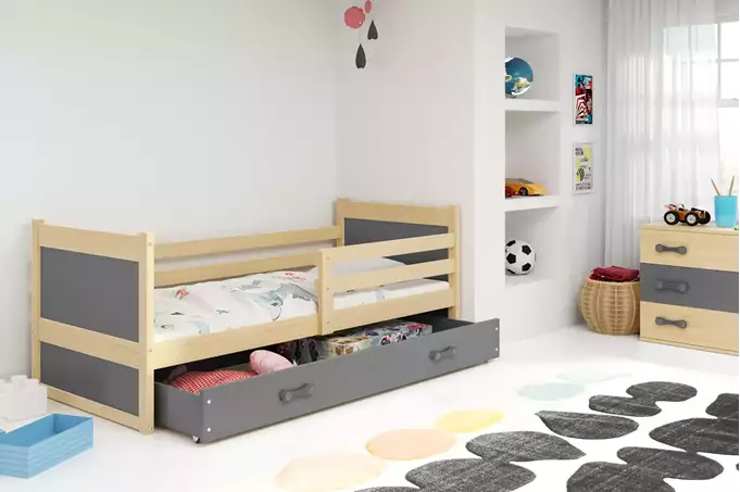RICO vienvietīga jauniešu gulta 80x190 ar atvilktni, priede/grafīts — изображение 3