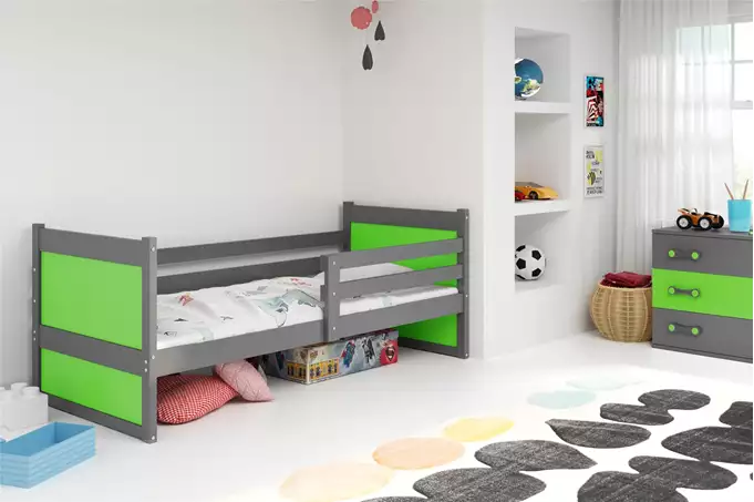 RICO vienvietīga jauniešu gulta 90x190, grafīta/zaļa — изображение 4