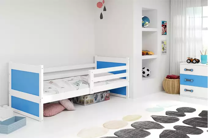 RICO vienvietīga gulta jauniešiem 90x200, balta/zila — 4 attēls