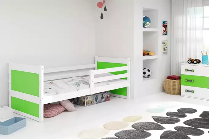 RICO vienvietīga gulta jauniešiem 90x200, balta/zaļa — 4 attēls