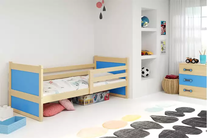 RICO vienvietīgā gulta jauniešiem 90x200, priede/zila — изображение 4