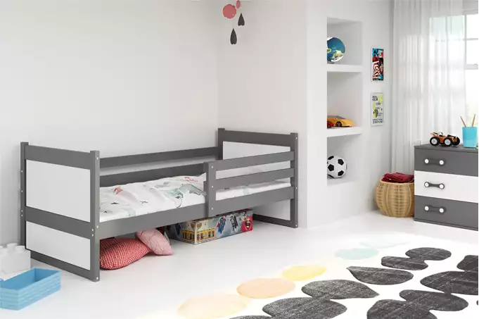 RICO vienvietīga jauniešu gulta 90x200 ar matraci, grafīta/balta — 4 attēls