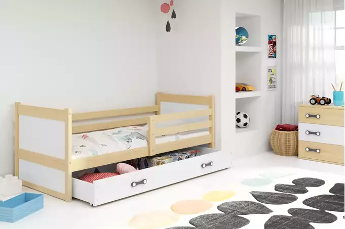 RICO vienvietīga jauniešu gulta 90x200 ar atvilktni, priede/balta — изображение 3