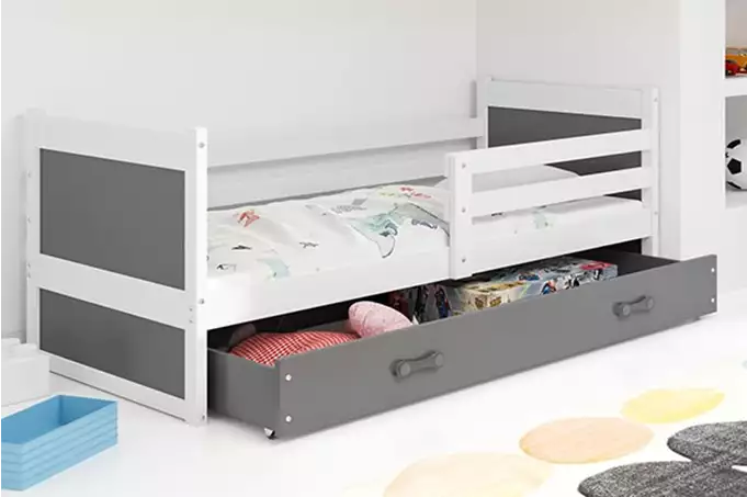 RICO vienvietīga jauniešu gulta 80x190 ar atvilktni, balta/grafīta krāsā