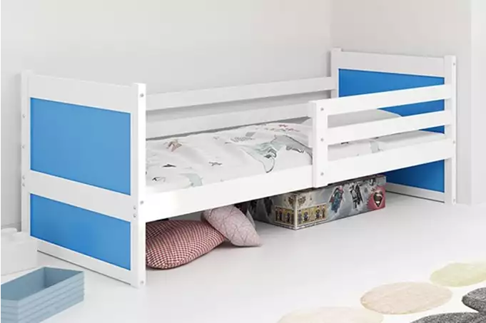 RICO vienvietīga jauniešu gulta 90x190 ar matraci, balta/zila