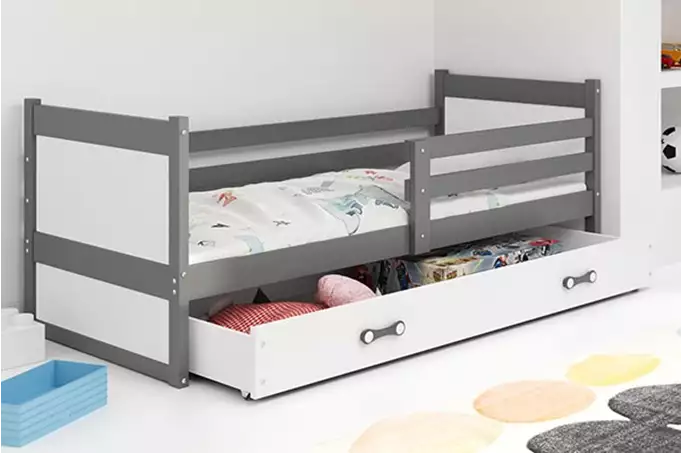 RICO vienvietīga jauniešu gulta 90x190 ar atvilktni, grafīta/balta