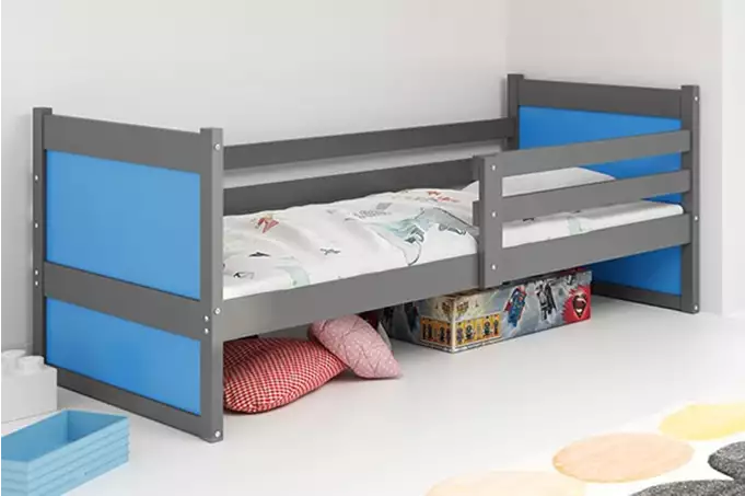 RICO vienvietīga jauniešu gulta 90x190 ar matraci, grafīta/zila