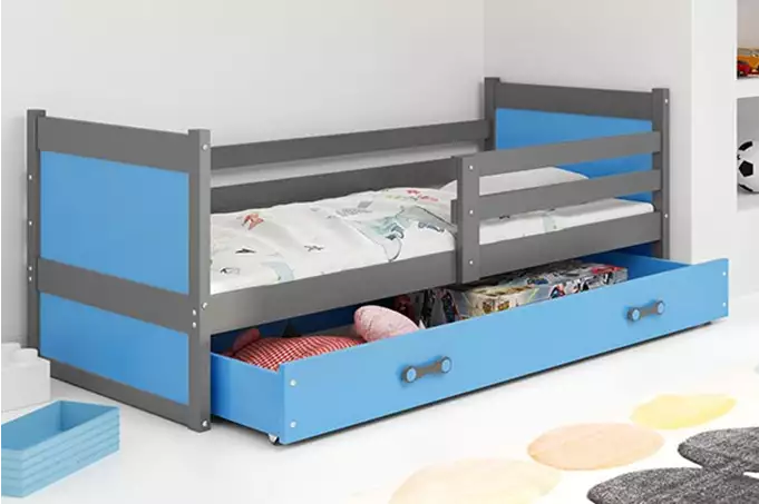 RICO vienvietīga jauniešu gulta 90x200 ar atvilktni, grafīta/zila