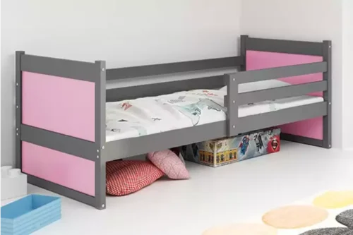 RICO vienvietīga jauniešu gulta 90×200, grafīta/rozā krāsā
