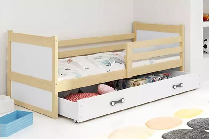 RICO vienvietīga jauniešu gulta 90x200 ar atvilktni, priede/balta