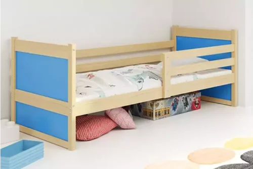 RICO vienvietīga jauniešu gulta 90×200 ar matraci, priede/zila