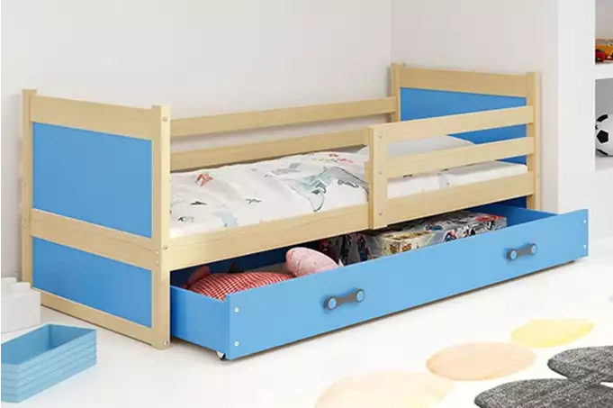 RICO vienvietīga jauniešu gulta 80x190 ar atvilktni, priede/zila