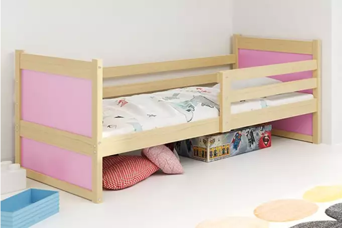 RICO vienvietīgā gulta jauniešiem 90x200, priede/rozā