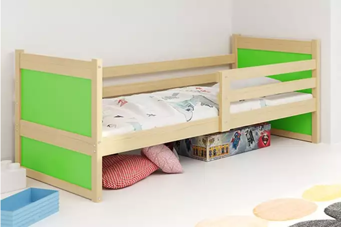 RICO vienvietīgā gulta jauniešiem 90x190, priede/zaļa
