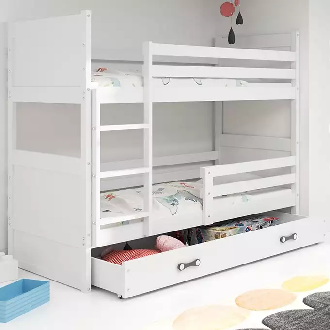 RICO jauniešu divstāvu gulta 90x200 ar atvilktni, balta
