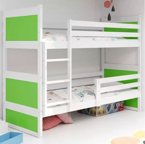 RICO divstāvu gulta jauniešiem 90×190 ar matraci, balta/zaļa