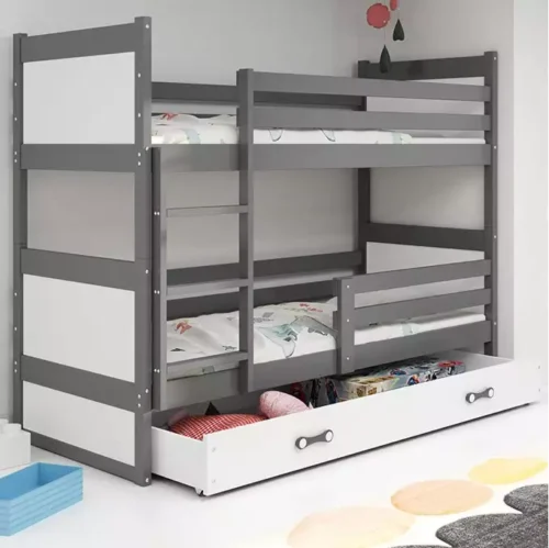 RICO 90X200 divstāvu gulta jauniešiem ar atvilktni, grafīta/balta