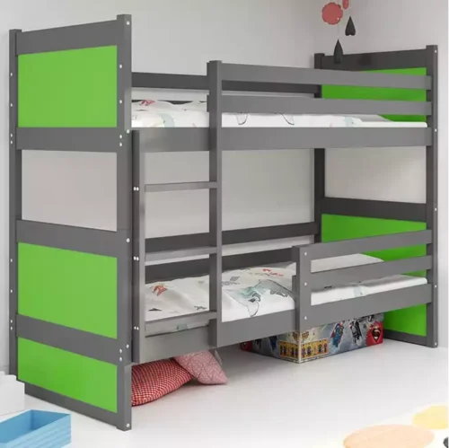 RICO divstāvu gulta jauniešiem 90×190 ar matraci, grafīta/zaļa