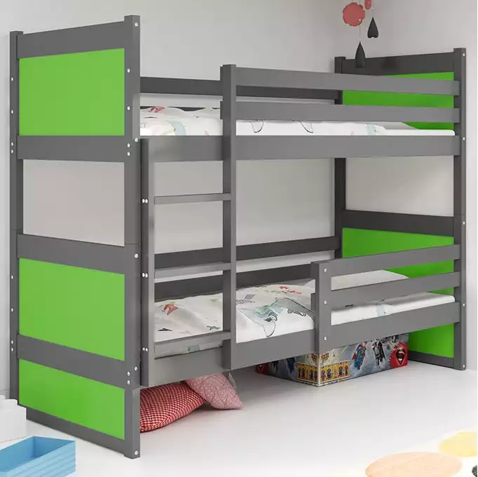 RICO 90X200 divstāvu gulta jauniešiem ar matraci, grafīta/zaļa