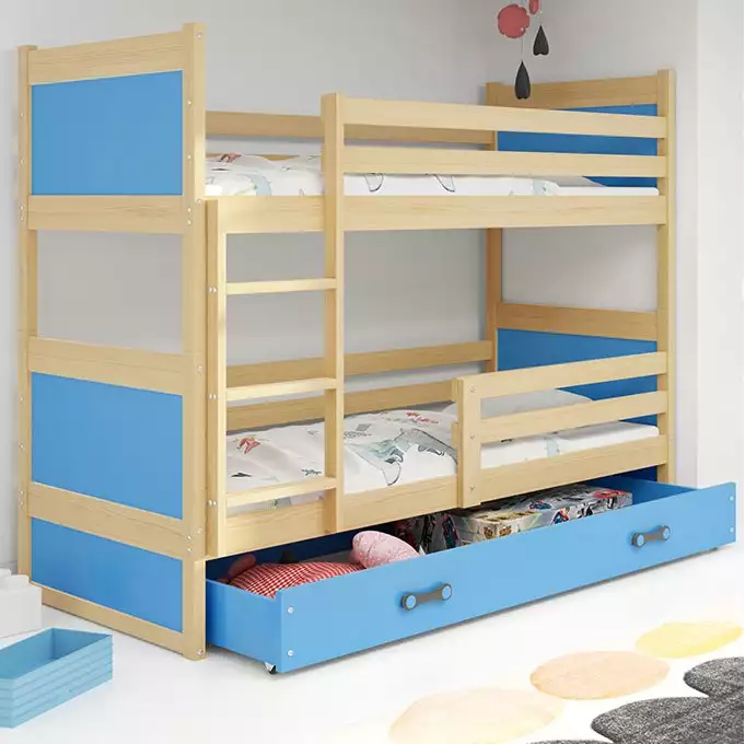 RICO jauniešu divstāvu gulta 90x190 ar atvilktni, priede/zila