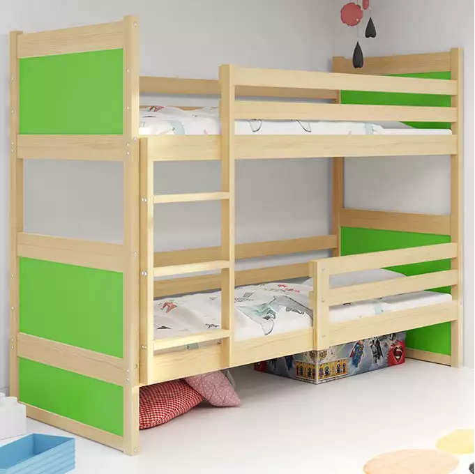 RICO divstāvu gulta jauniešiem 90x190, priede/zaļa