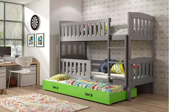 KUBUS 3 personu jauniešu gulta 90x200 ar atvilktni, grafīta/zaļa — изображение 3