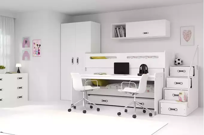 MAX 1 80X200 trīsvietīga jauniešu gulta ar galdu, balta — изображение 4
