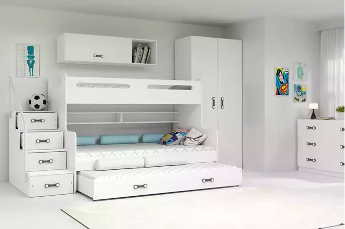 MAX 3 120X200 trīsvietīga jauniešu gulta ar atvilktni, balta — изображение 2